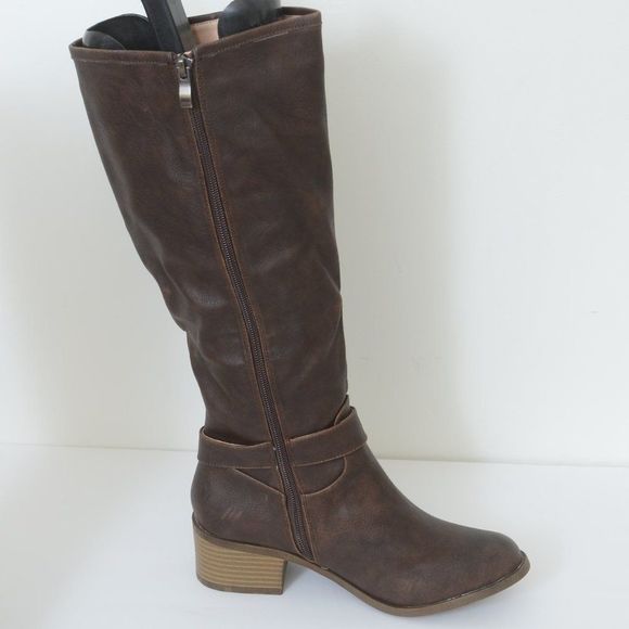 Harness Women's Knee-High Vegan Leather Boot Brown - Picture 6 of 7